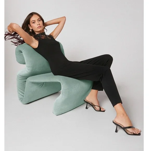 Black Lace Detail Tapered Leg Jumpsuit Sleeveless - Picture 2 of 7